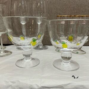 Set of 2 Anthropologie Handblown Pineapple Design dessert glasses
